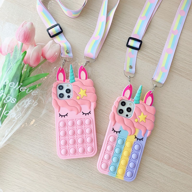 11 12ProMax cute unicorn case 5 6s 78plus cartoon rainbow push pop it
