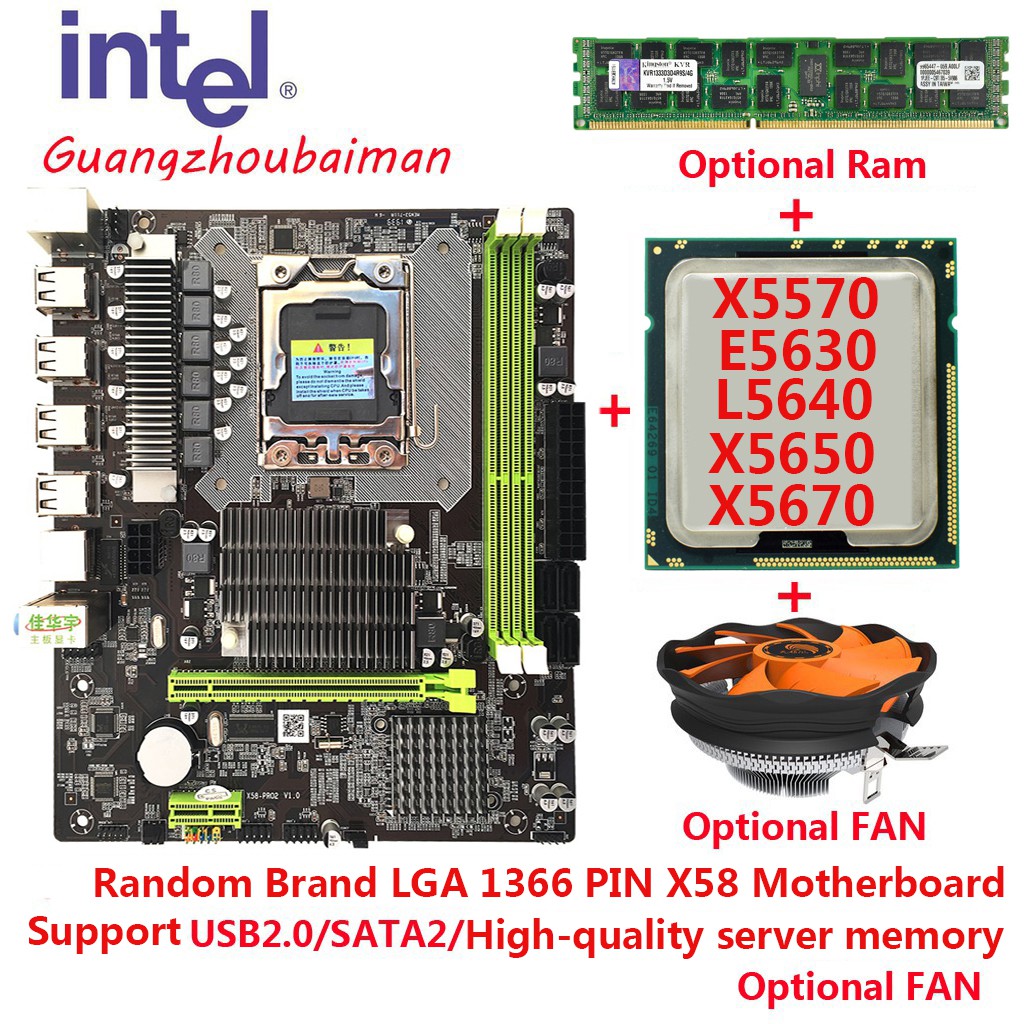 Gaming Combo Set Used X58 Motherboard Server Memory Quad Core 8 Thread Or 6 Core 12 Thread Cpu Pc Computer Lga 1366 Processor Xeon E5630 E5645 X5570 X5650 Motherboard Memory Cpu Bundle