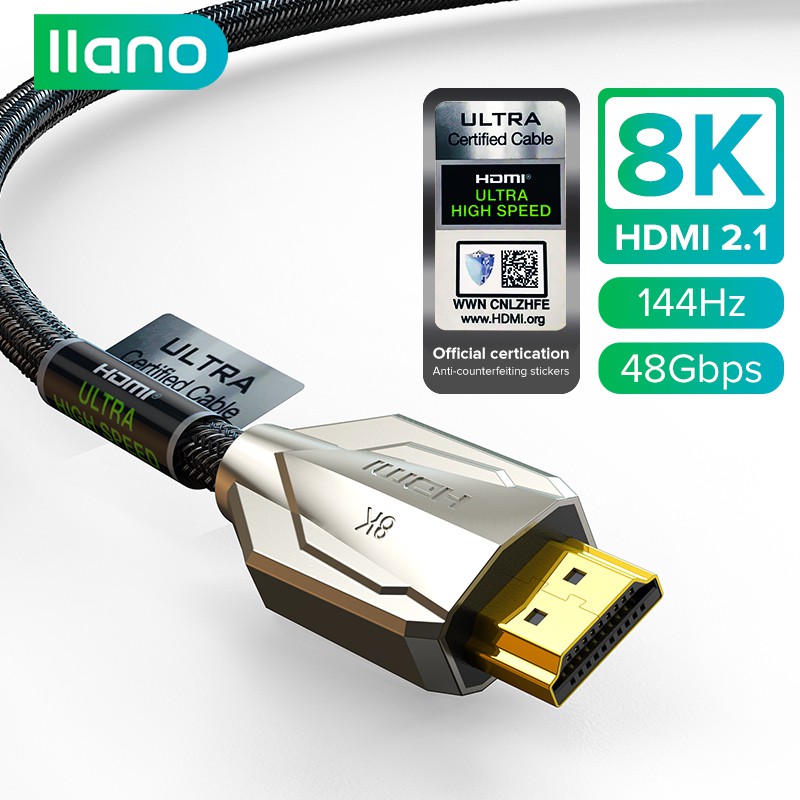 llano HDMI Cable 8K HDMI 2.1 Ultra High Speed 48Gbps 60hz/144hz 3D HDR Cable for HDTV PS5/PS4
