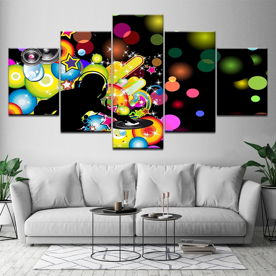 Wall Art Picture 5 Panel Dj Music Abstract Canvas Painting Bedroom Poster