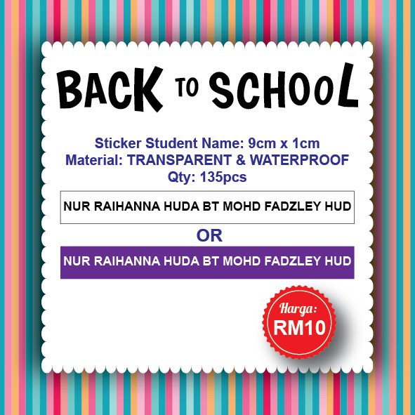 Name Tag Book Label Nama Buku Teks Latihan Back To School Starter Pack ...