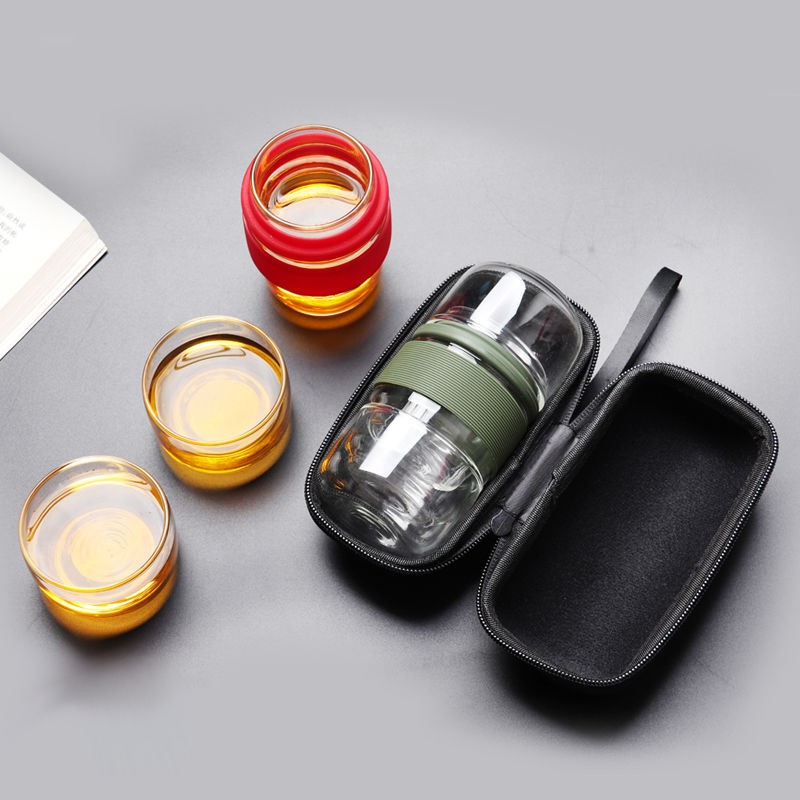 Glass Travel Tea Set Carrying Bag Set Quick Passenger One Pot Two Cup