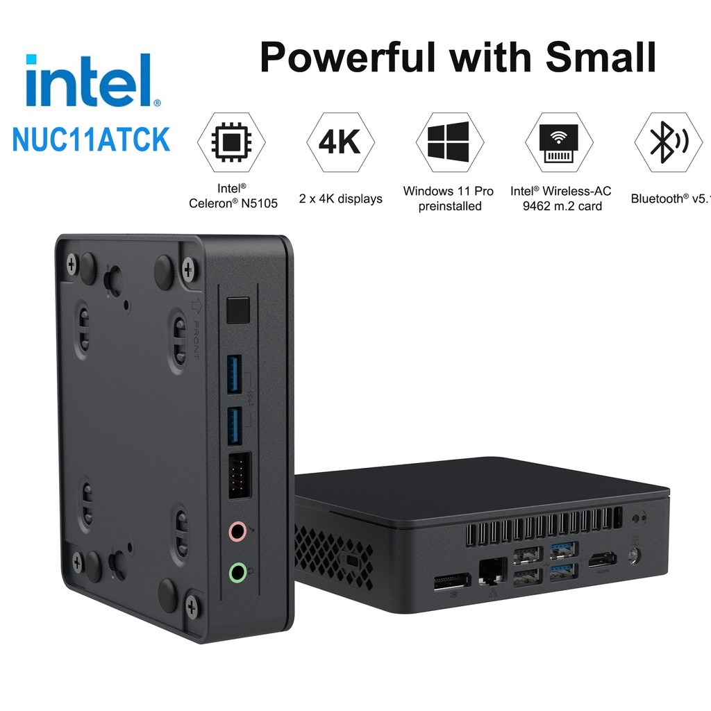 Intel nuc11 atkc4 แอตแลนต้าพีซีมินิคอมพิวเตอร์เดสก์ทอป Windows-11 มินิคอมพิวเตอร์เดสก์ทอปพร้อมกับ Intel 11th cellon n5105 โปรเซสเซอร์ 8GB RAM 256GB SSD 4K Uhd กราฟิก usb3.0 HDMI