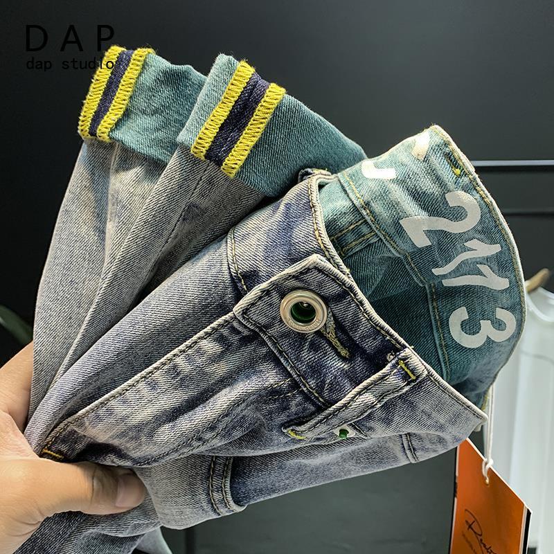 [Ready Stock New Products] Spring Autumn Style High-End Washed Jeans Men's Street Wear Stretch Tapered Trousers All-Match Slim-Fit Trendy Hig