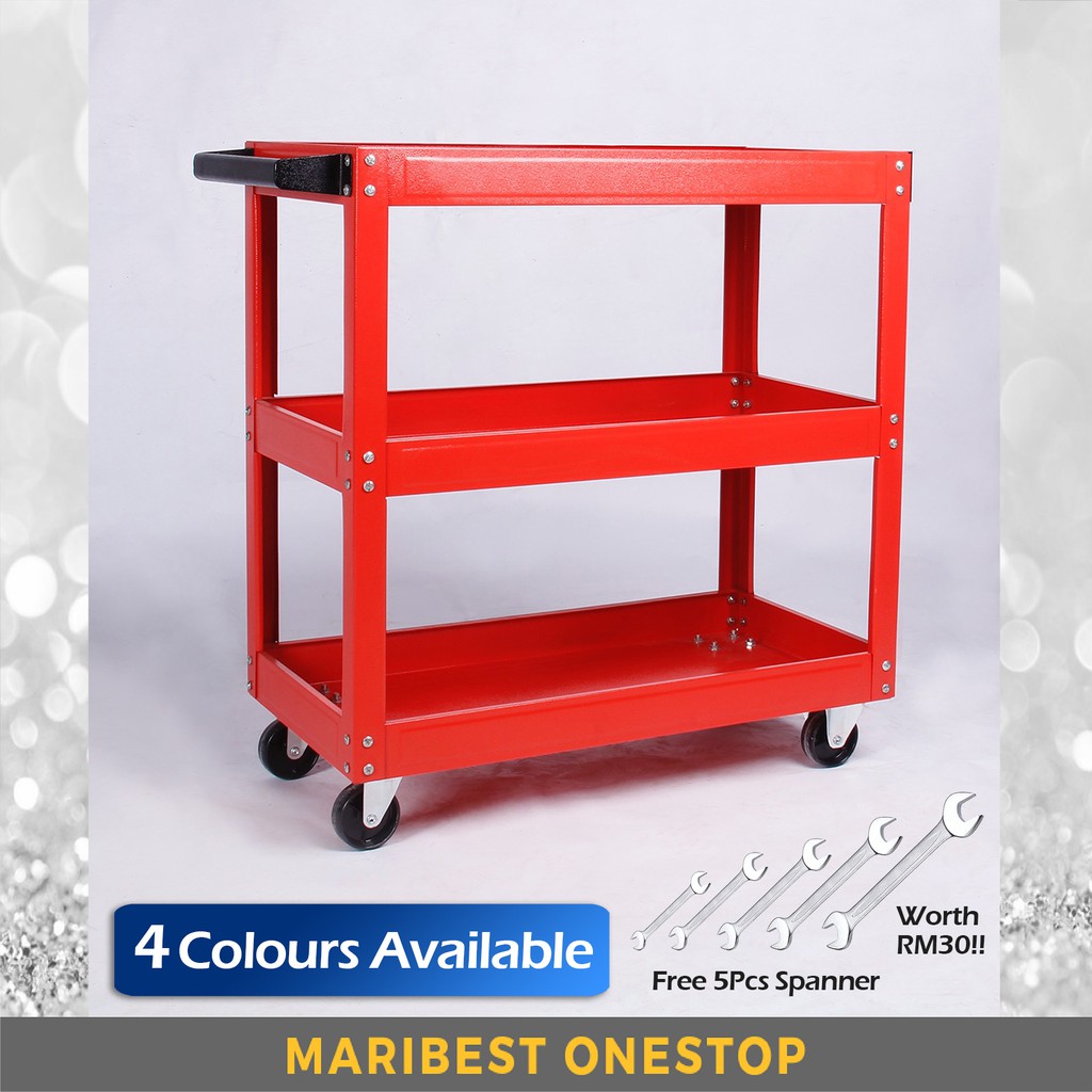 FREE POS 🌹[Local Seller] 3 Layers Service Cart Metal Steel Tool Shelf Storage (Red/Blue/Orange/Grey) - F