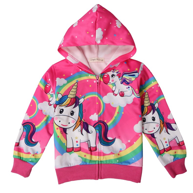 CX.AZUL Toddler Girls Cartoon Cute Unicorn Pink Autumn Rain Coat Jacket with Hood 