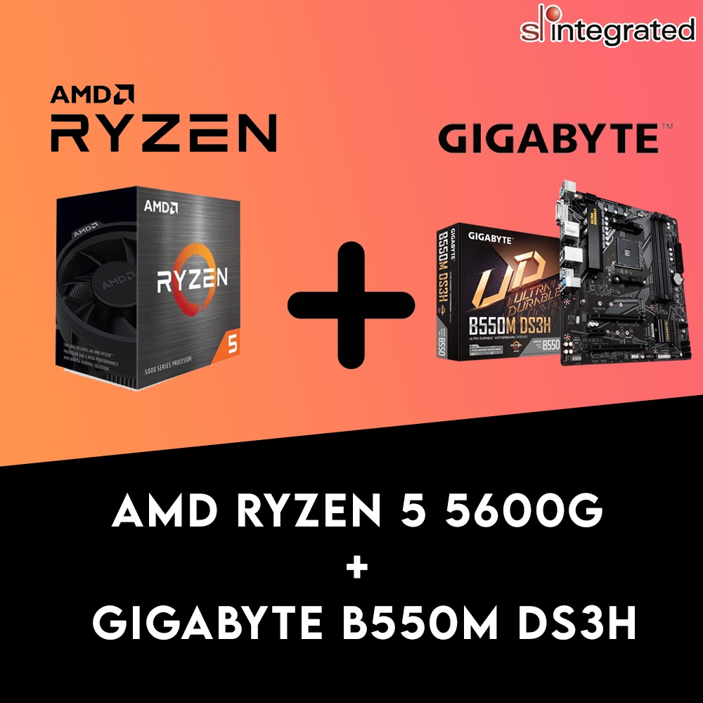 AMD Ryzen 5 5600G + Gigabyte B550M DS3H Motherboard Combo Bundle ...