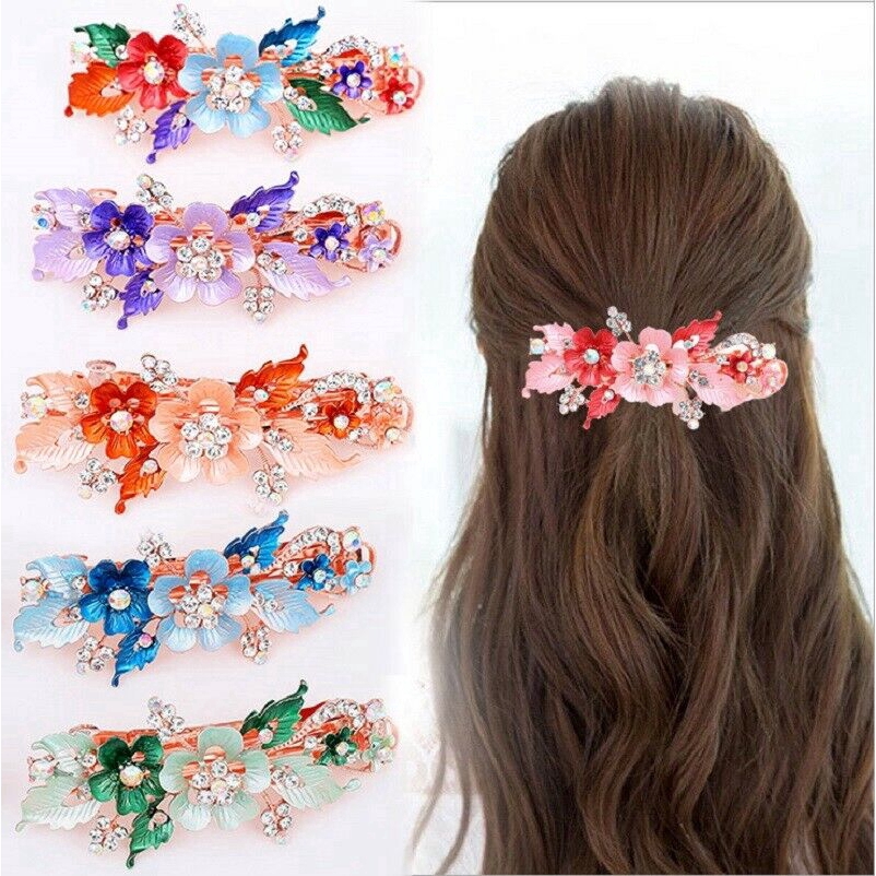 Floral Flower Barrettes  Crystal Hair Clip Cute Hairpin  Headwear Accessories 