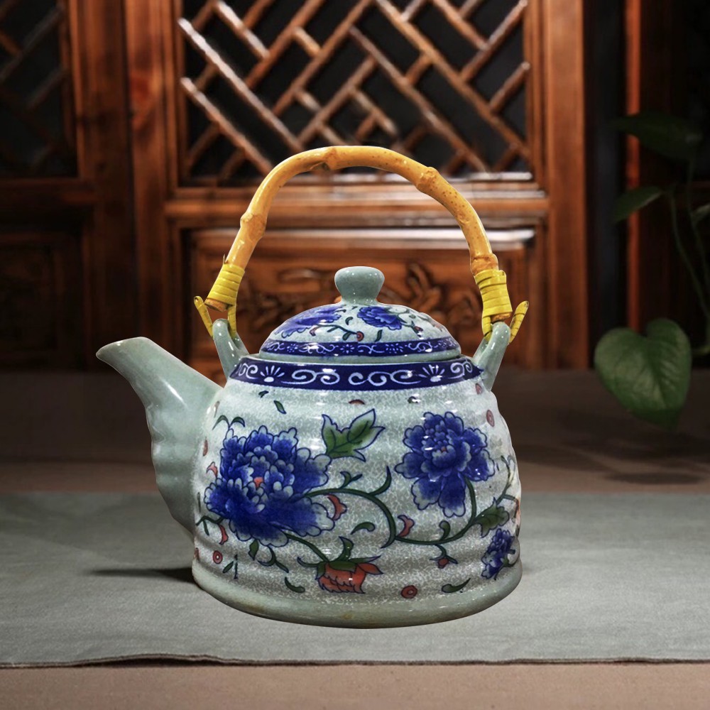 Ceramic Teapot Vintage Style Peony Tea Pot 青瓷茶壶