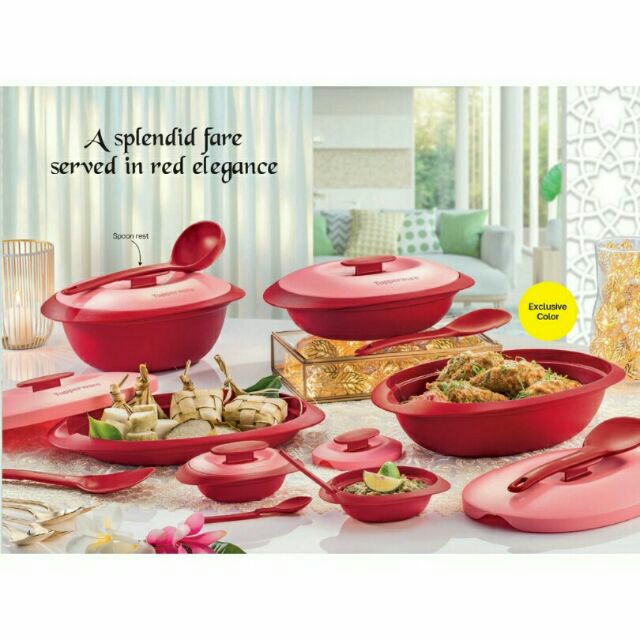 TUPPERWARE NEW ESSENTIALS RICE SERVER WITH SERVING SPOON-RED COLOR