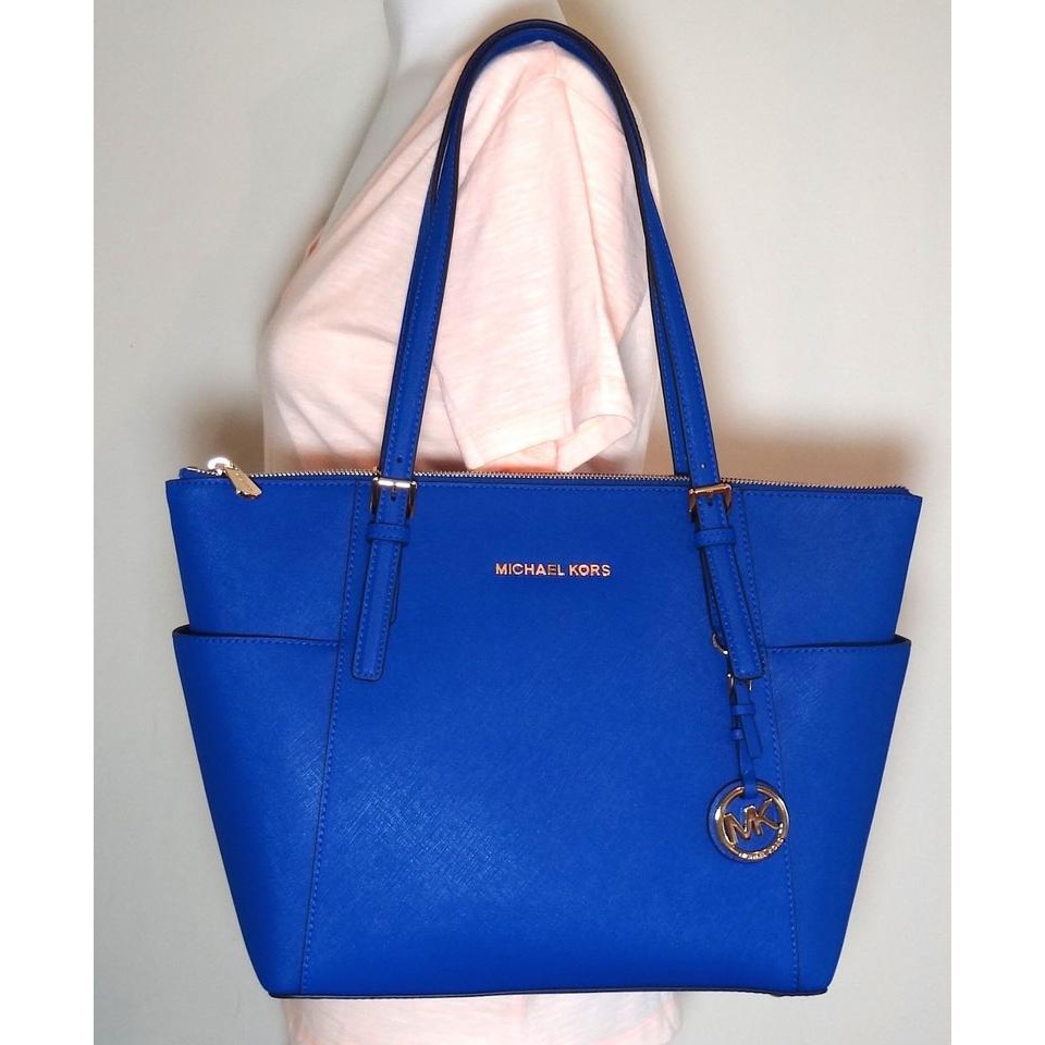 Michael Kors East West Jet Set Top Zip Electric Blue Leather Tote Handbag (  Aunthentic Item ) | Shopee Malaysia