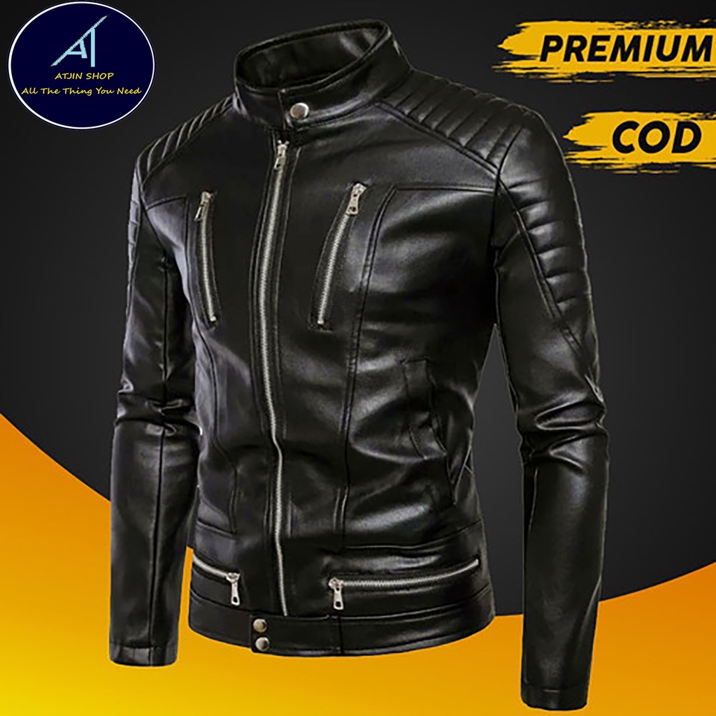 Men's Semi Leather Jacket Motorcycle Touring Premium Model Bikers Board Man (BBM) 100% Vienna Material [Full Black/ Full Brown]