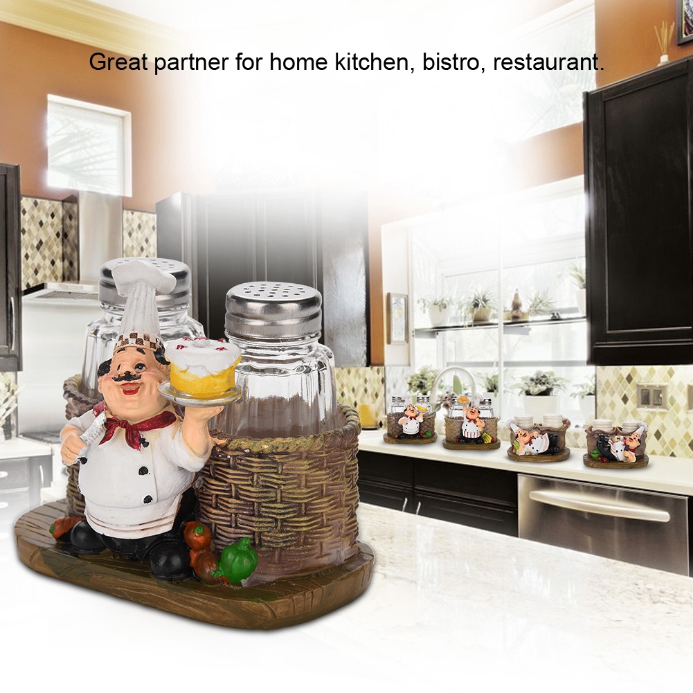 Cute Chef Statue Salt Pepper Bottle Holder Ornaments Home Decor