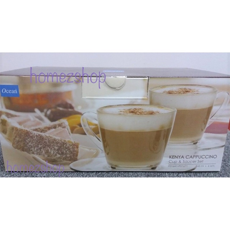 Ocean Kenya Cappuccino Cup (Set 6 Cups 245ml + 6 set Saucer) Shopee