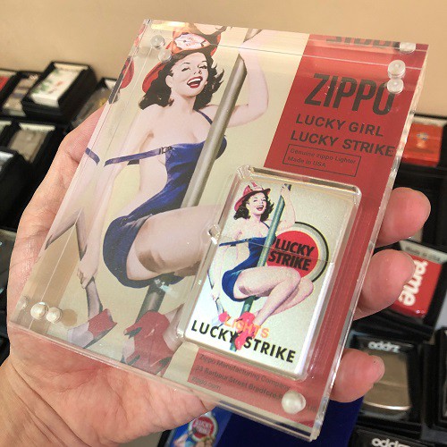 Blue Poll Up Matte Lucky Strike CW Acrylic Cover Zippo Lighter