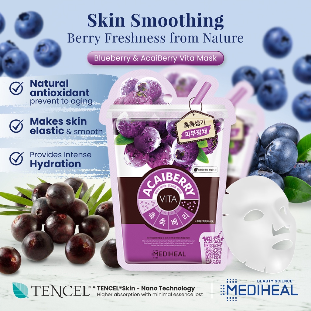 Mediheal Acaiberry  Blueberry Vita Mask | Even Skin Tone Maintain Young   Radiant Skin Manage Hyperpigmentation | Shopee Malaysia