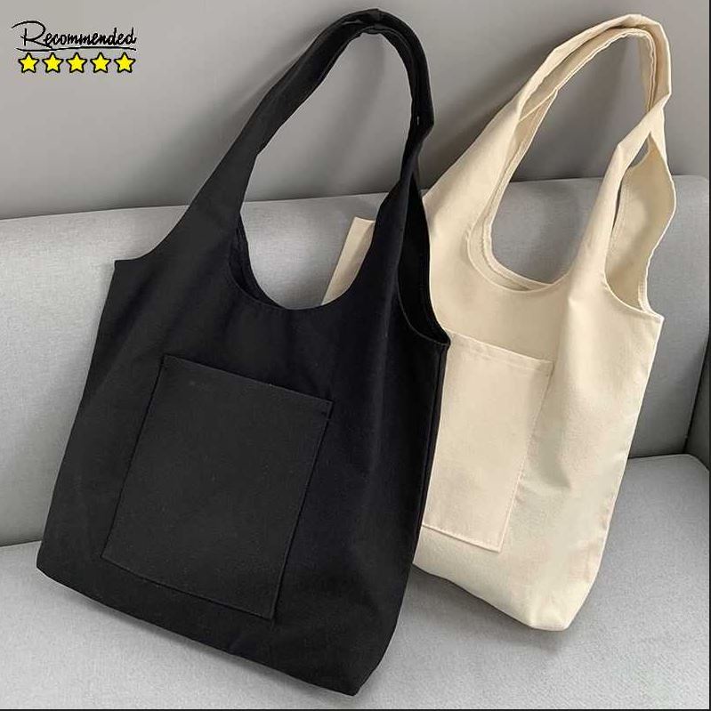 Canvas Cotton Plain Colour Shopping Shoulder Tote Bag | Shopee Malaysia