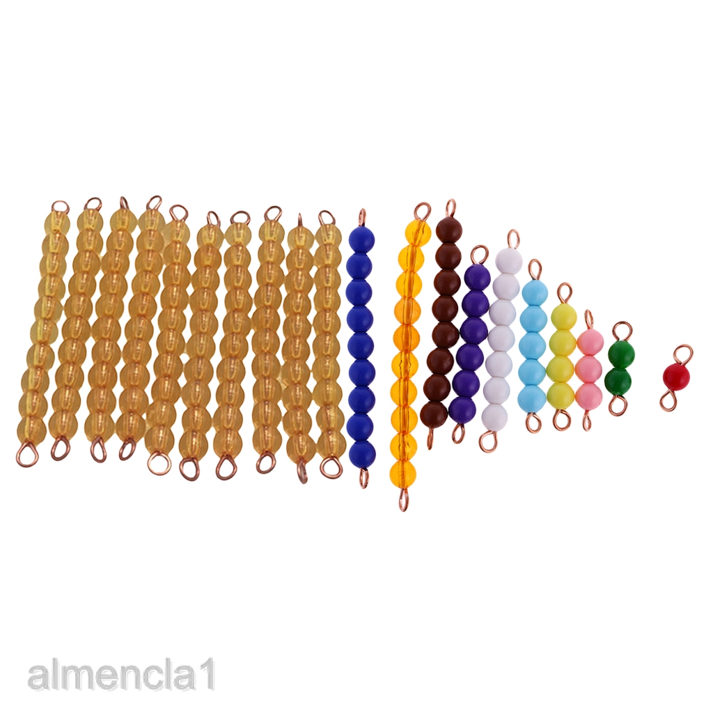 Pack of 10 Montessori Golden 10-Beads & 1-9 Bead Bar Wooden Box Set for Babies Toddlers 1-100 Numbers Counting Learning 