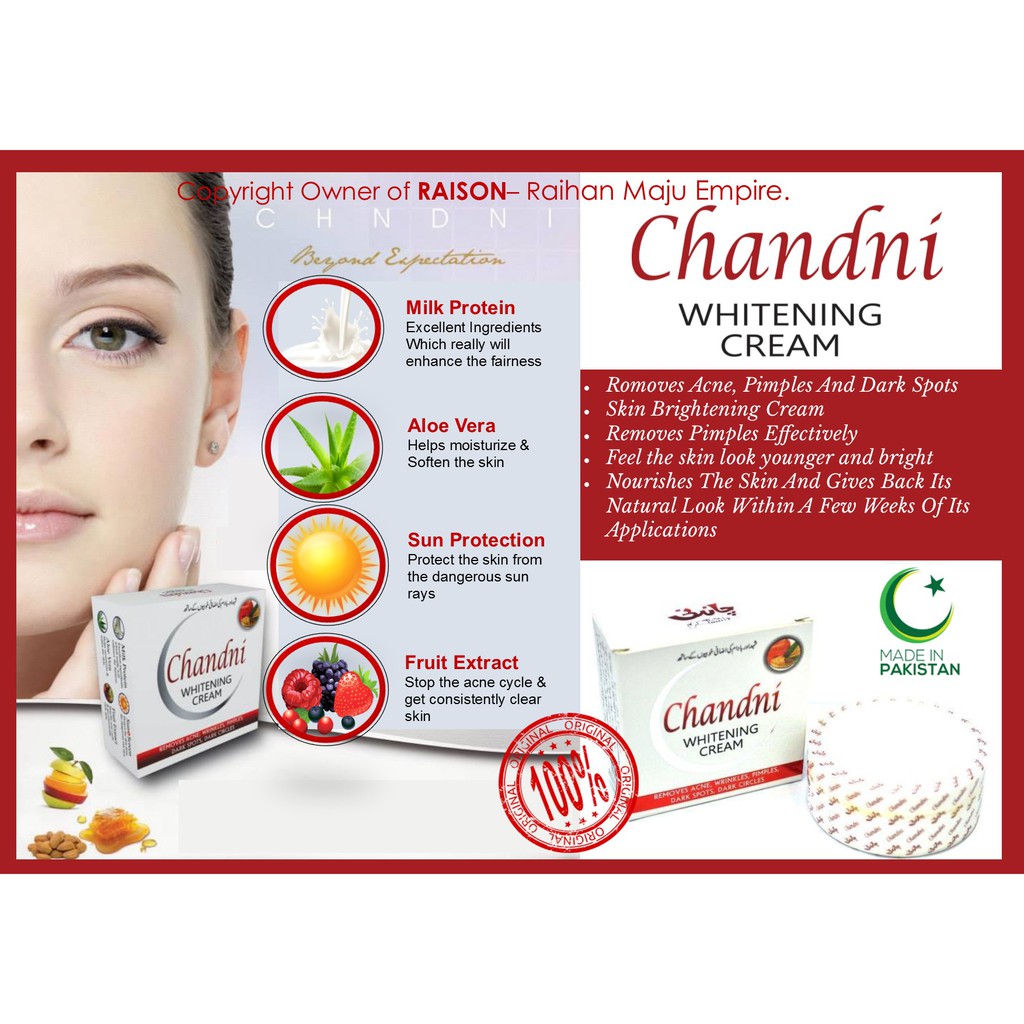 Chandni Whitening Cream (Guaranteed 100 Original From Pakistan) 30gm