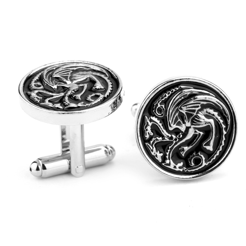 Game Of Thrones Targaryen Cufflinks Silver Dragon Black Enamel Mens Jewellery