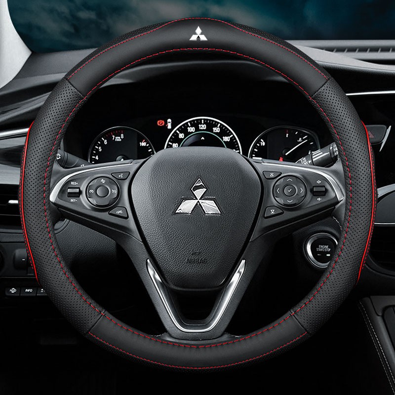 Mitsubishi Steering Wheel Cover Leather Nonslip Breathable Logo