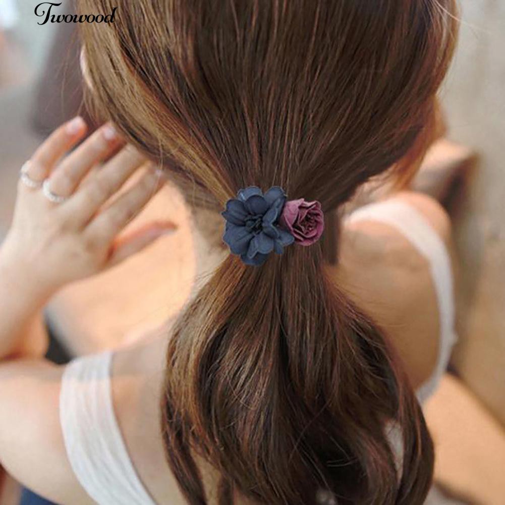 Twowood Cloth Flower Hair Tie Rope Headbands Headwear Styling Tool