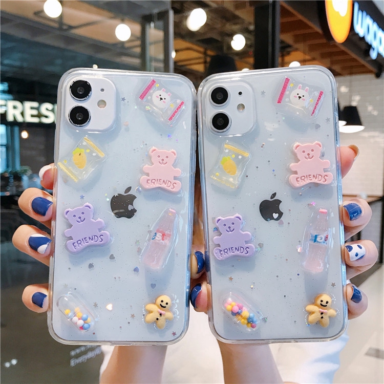 Transparent Cases Iphone X Xr Girl Apple Xs Max 11 Pro Max 7 8 Plus Cute Bear Cartoon Phone Covers Shopee Malaysia