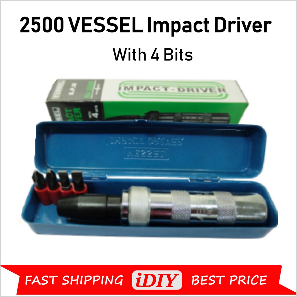 2500 VESSEL Impact Screwdriver Driver With 4 Bits / Spanar Screw Skru