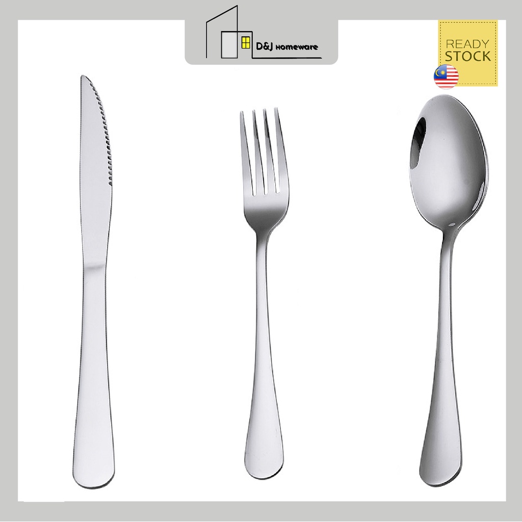 S/Steel Spoon Fork Western Steak Knife Tea Spoon Dessert Fork Soda Spoon / Sudu Garfu Pisau Steak 汤匙叉西餐刀 [Ready-Stock]