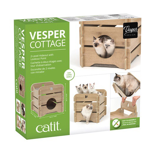 Catit Vesper Cat Condo Tree Bed Wood Cottage