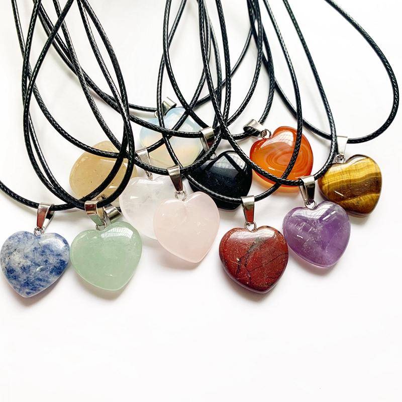 Natural Stone Heart Pendant Ornament Lovely Necklace Love Stones Heart Shape Tiger eye Carnelian Necklace