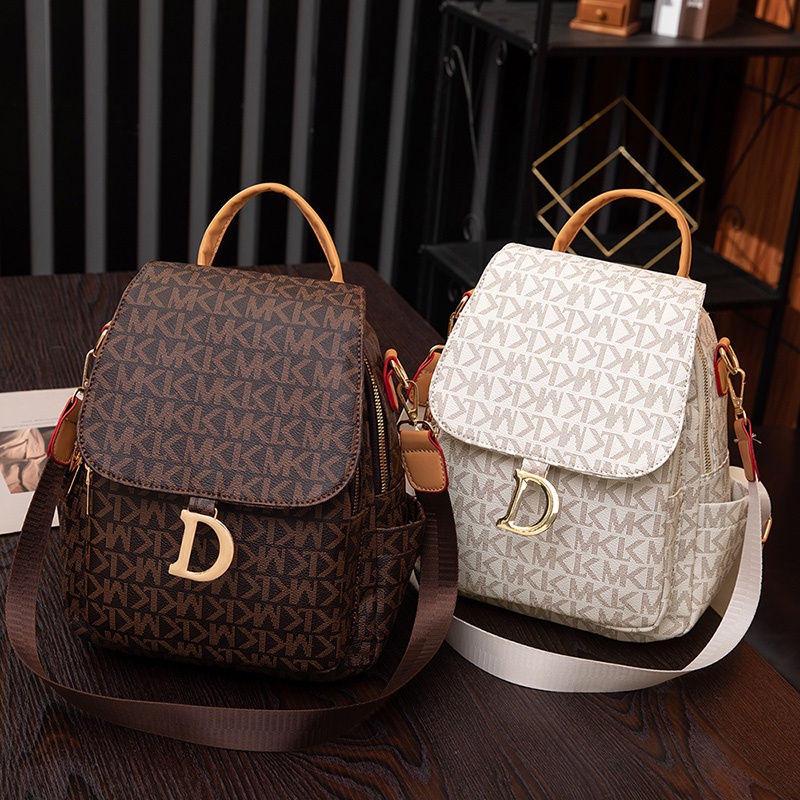 Spring Summer New Style PU Leather Printed Ladies Backpack Fashion All-Match Water-Repellent Bag Casual Business Travel Outing Shopping Cosmetic Storage