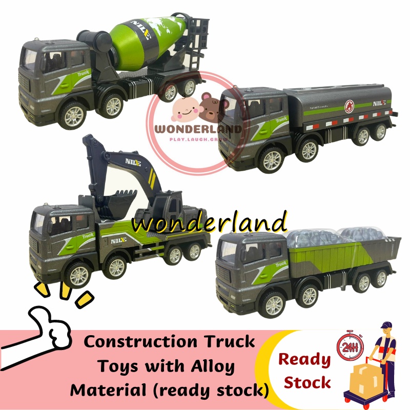 Construction truck Toys Mixer Truck Excavator Cement lorry Alloy and Plastic material Mainan lori