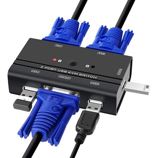 😊USB VGA KVM Switch with Cables, 2 Port Selector Switcher for 2PC Sharing 1 Video Monitor and 3 USB Devices, Keyboard