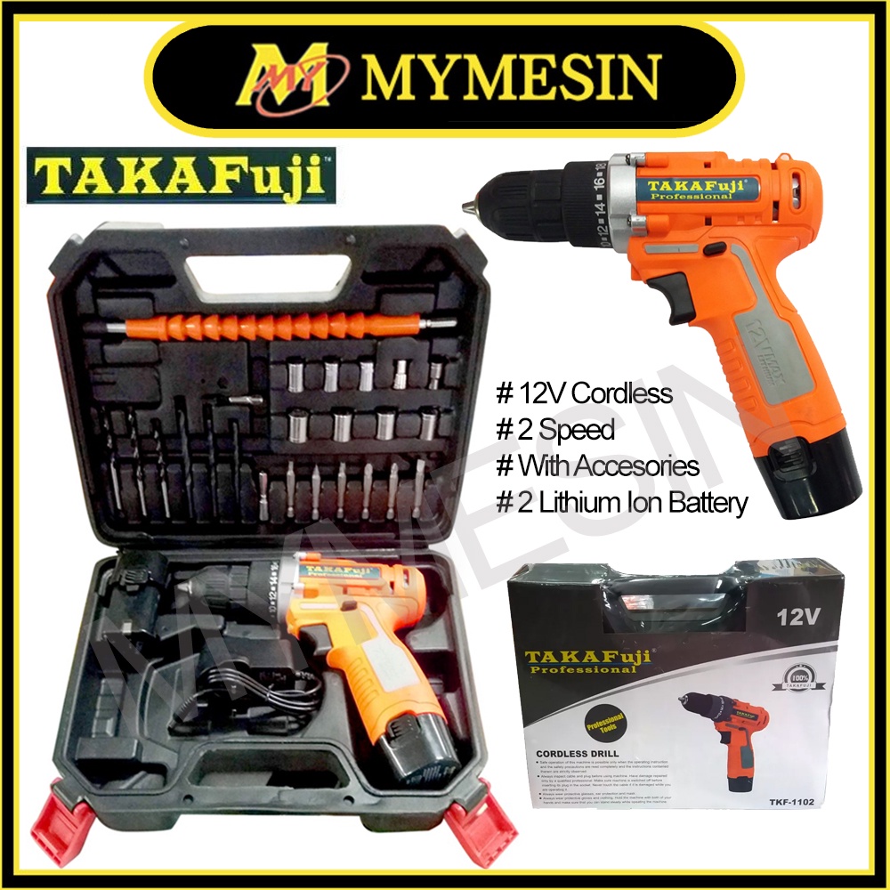 MY TAKAFUJI TKF1102 Cordless Drill With Accessories Set Mesin Drill
