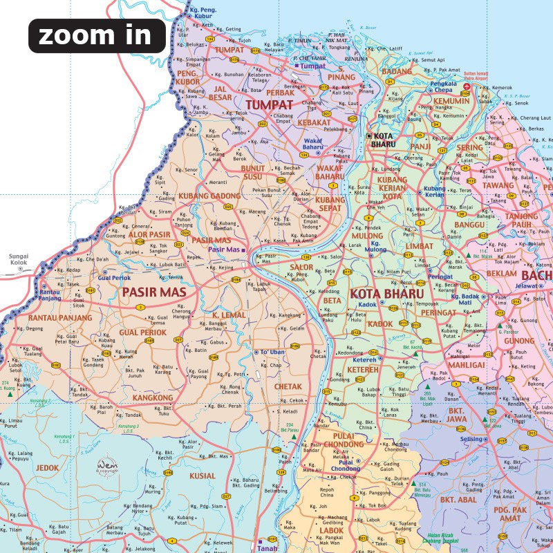Kelantan Map By Road 🇲🇾 Map Of Kelantan (36” X 48” / 88.9Cm X 120Cm) | Shopee Malaysia