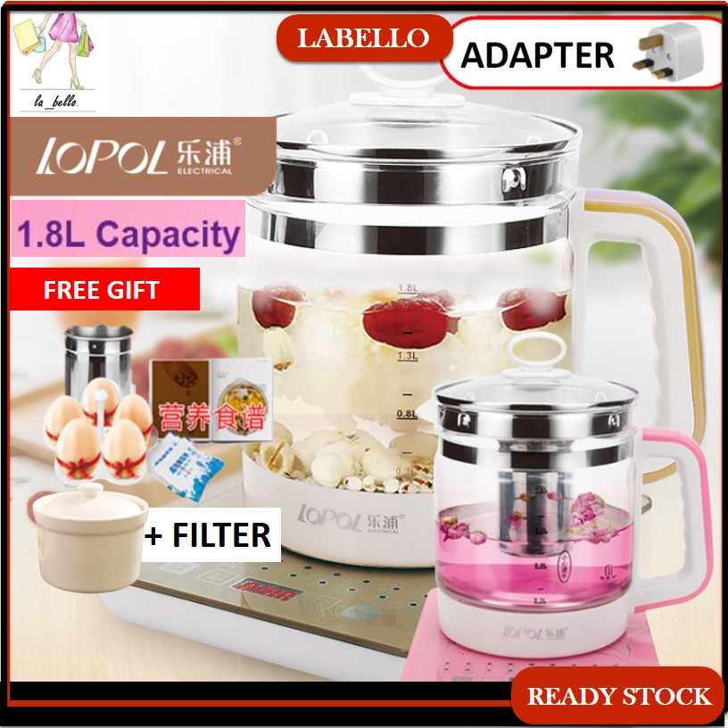 [READY STOCK] 养生壶汤锅 1.8L Lopol Health Pot Glass Steamer Chinese Electric Kettle Teapot Boil Cooker Tea Cerek Air