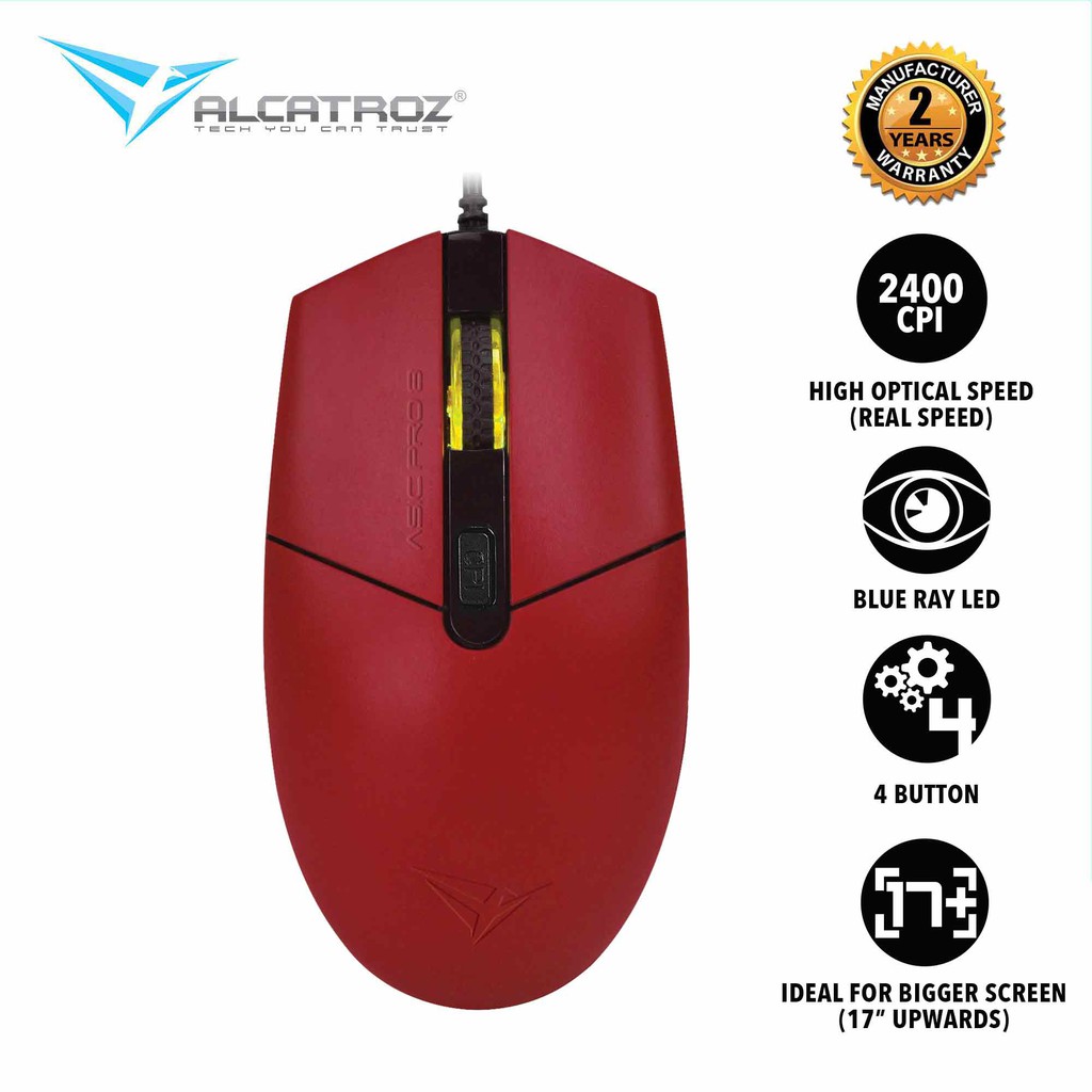 Alcatroz Asic Pro 8 Blue Ray 4 Button HiDefinition USB Mouse (2400 CPI