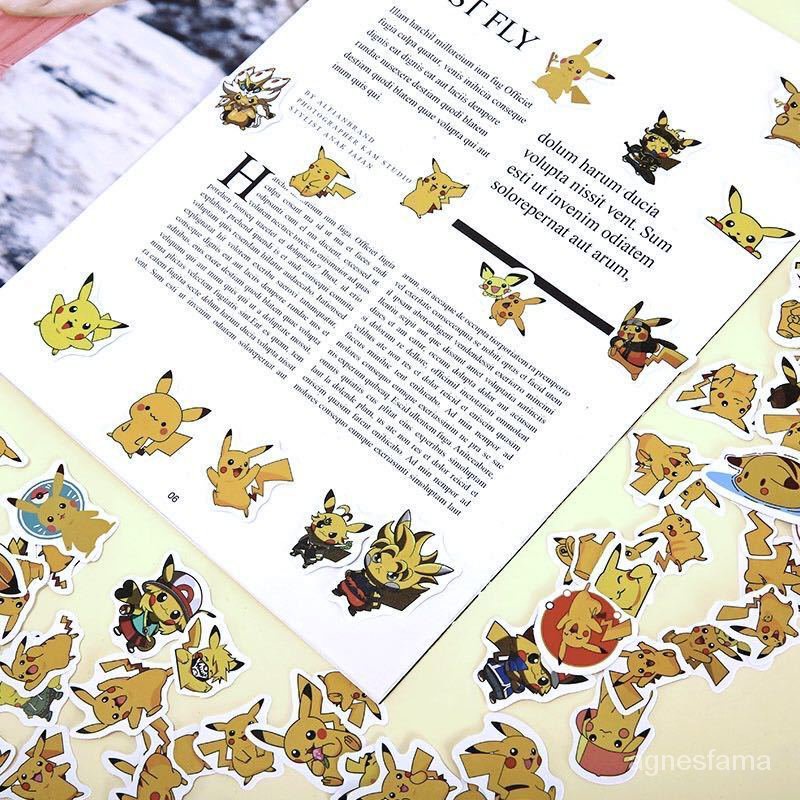 sticker set cute Journal Book Stickers Pikachu Hand Ledger Sticker100No ...