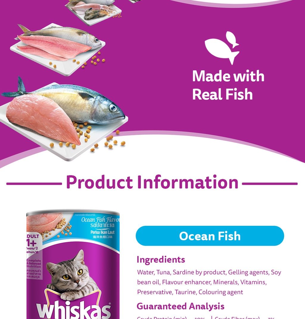 Whiskas Cat Food Can Cat Wet Food in Ocean Fish Flavor for Adult Cats ...