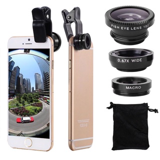 3 In 1 Universal Clip Lens Wide- Angle Macro Lens Fisheye Lens   Mobile Phone Camera Lens with Clip Special Effects Lens