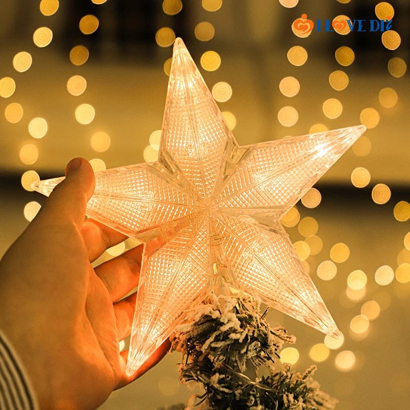 Grid Pattern Glowing Large Five Pointed Star Christmas Tree LED Light/ Colorful Pentagram Shape Decorative Xmas Party Fairy Lamp