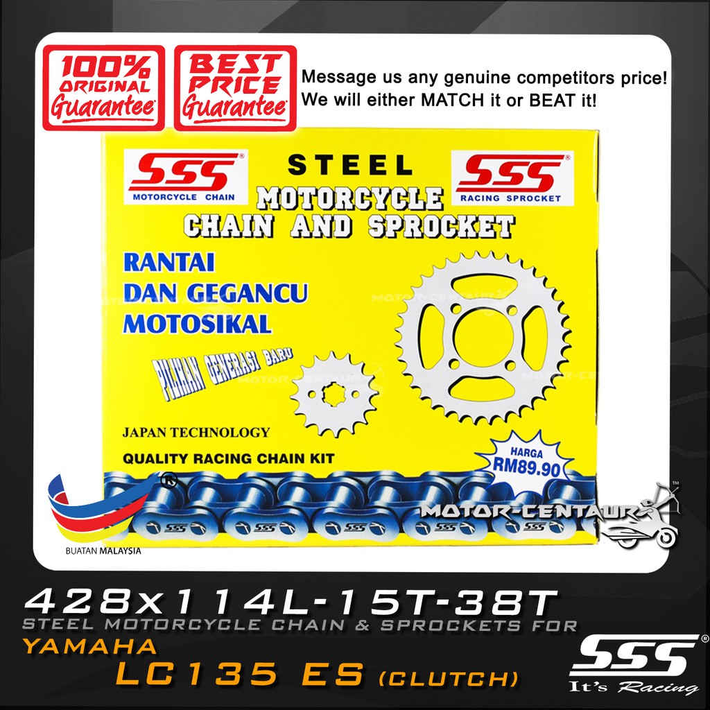 RANTAI DAN SPROCKET SET SSS CHAIN & SPROCKETS 428 X 114L/15T/38T FOR