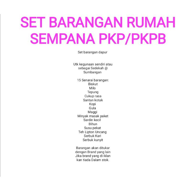 OFFER!!!!Set barangan makanan musim PKP  Shopee Malaysia