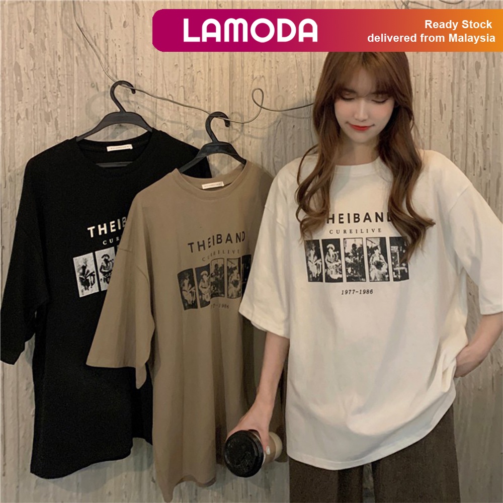 [M-3XL][Lamoda]MERRY Women Plain Print T-Shirt Short Sleeve clothing girls fashion Korean style loose Vintage Shirt