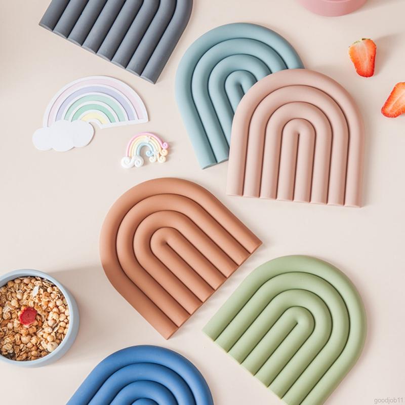 Color Rainbow Shape Silicone Coaster Bowl Mats Heat Insulation Durable Reusable Easy To Clean