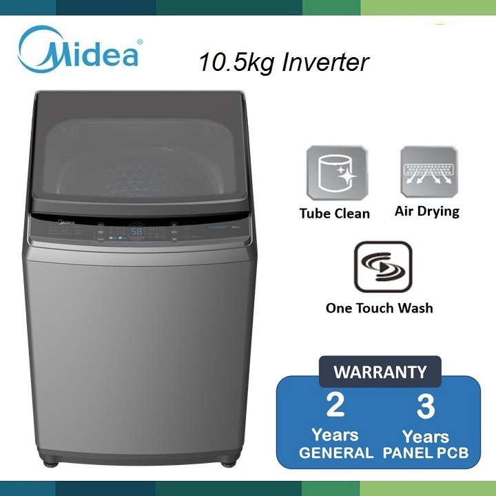 Midea 10.5kg Top Load Fully Auto Washing Machine - Inverter Quattro MA200W105D Mesin Basuh