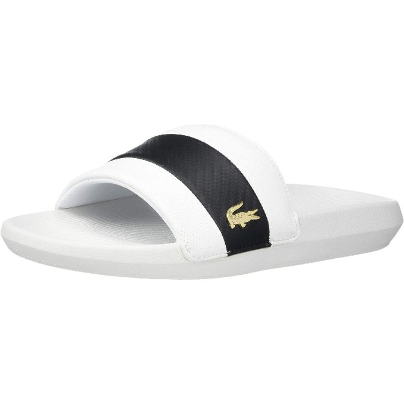 lacoste croco sliders white with gold croc