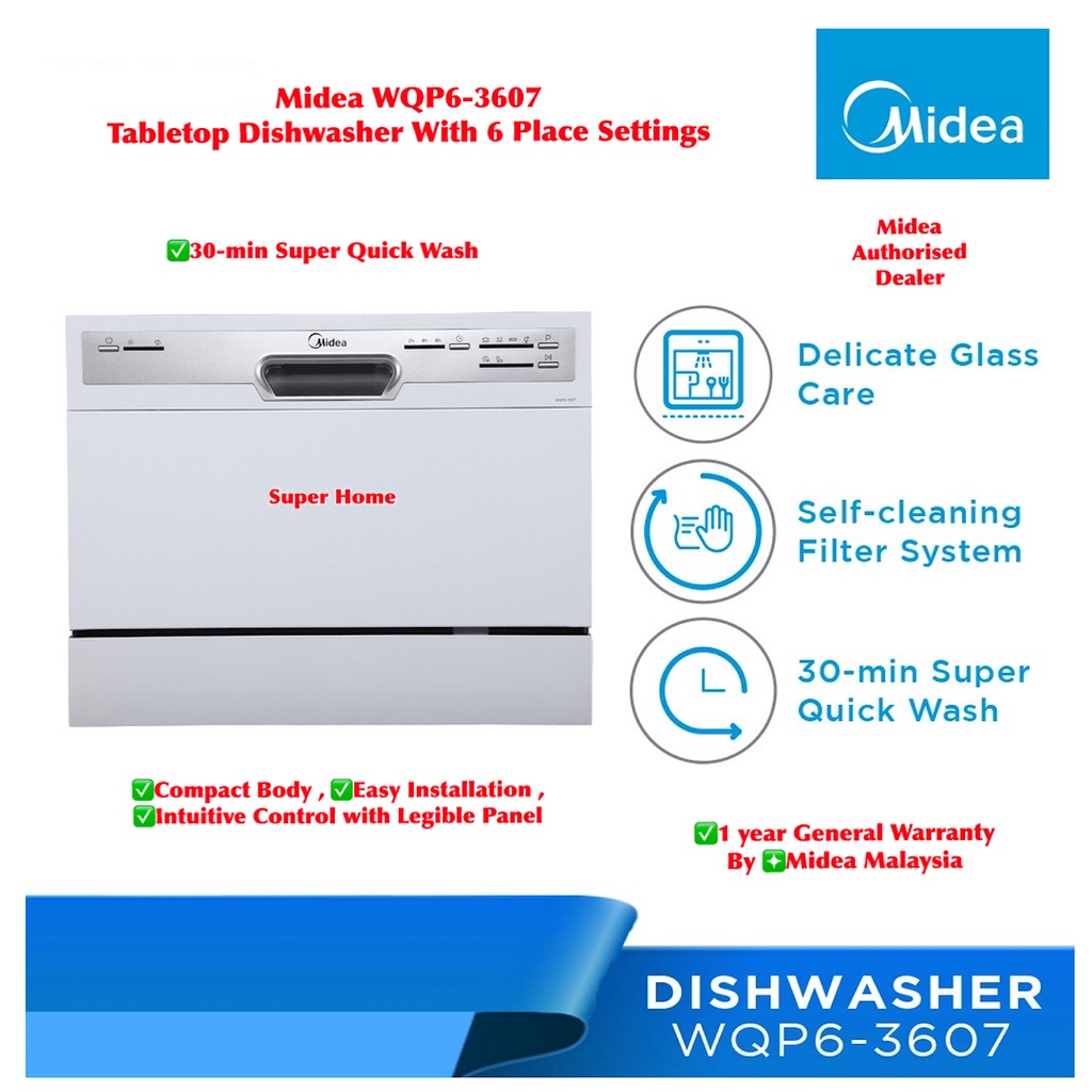 Midea Tabletop Dishwasher WQP6-3607 With 6 Place Settings (S.Steel Painting)