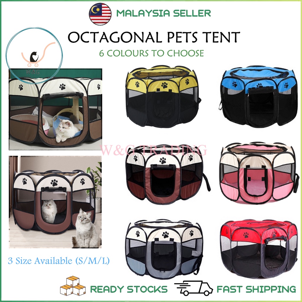 [WG] Pet Octagon Fence Portable Folding Cat Tent Pet Fence Rumah Kucing ...